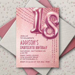 Rose Gold Foil Balloons 18th Birthday Invitation