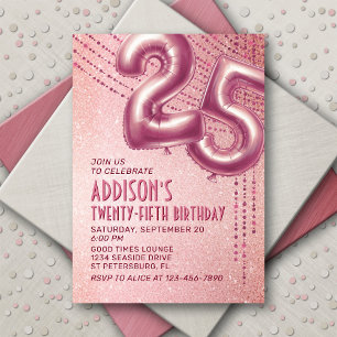 Rose Gold Foil Balloons 25th Birthday Invitation