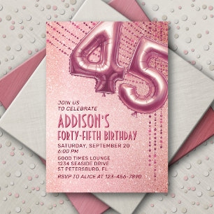 Rose Gold Foil Balloons 45th Birthday Invitation