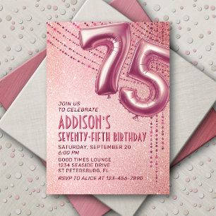 Rose Gold Foil Balloons 75th Birthday Invitation