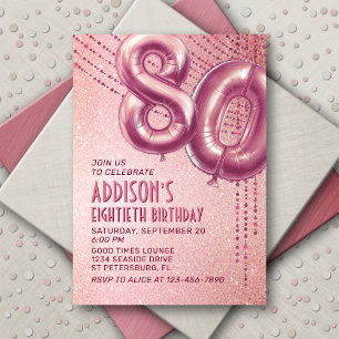 Rose Gold Foil Balloons 80th Birthday Invitation