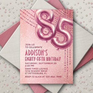 Rose Gold Foil Balloons 85th Birthday Invitation