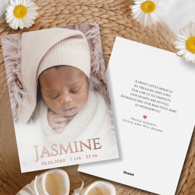 Rose Gold Foil Birth Announcement Card (Creator Uploaded)