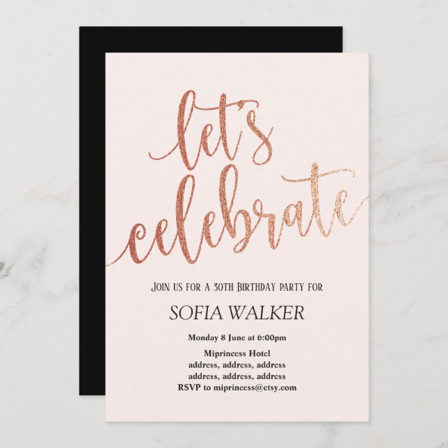 Rose Gold Foil , birthday party invitation (Front/Back)