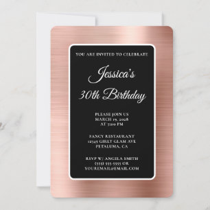 Rose Gold Foil Black and White 30th Birthday Invitation