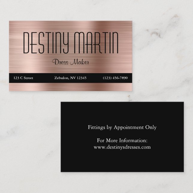 Rose Gold Foil Black Contact Bar Business Card (Front/Back)