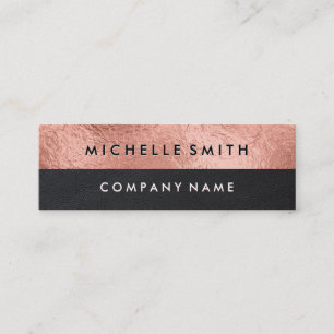 Rose Gold Foil Black Leather Colour Block Mini Business Card