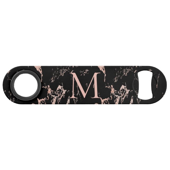 Rose Gold Foil Black Marble Monogram (Front (Horizontal))