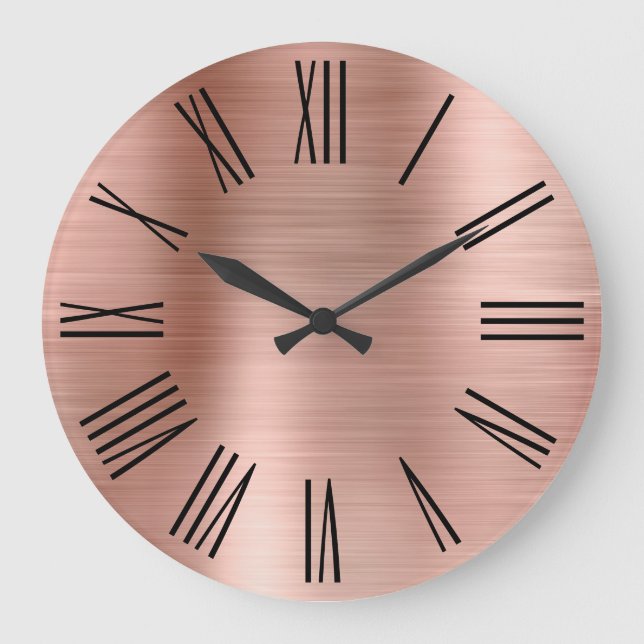 Rose Gold Foil Black Roman Numerals Large Clock (Front)