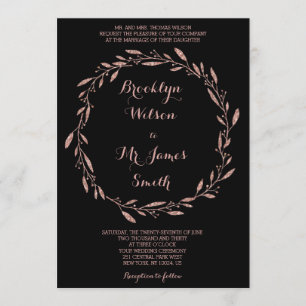 Rose Gold Foil Black Wedding Invitation Wreath