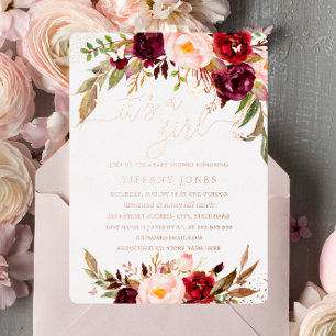 ROSE GOLD FOIL Blush Burgundy Floral Baby Shower 