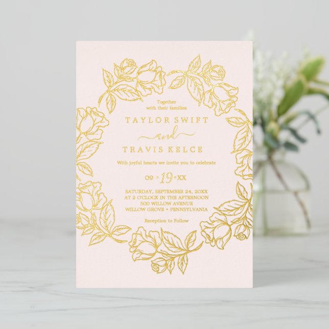 Rose Gold Foil Blush Floral Wedding  (Standing Front)