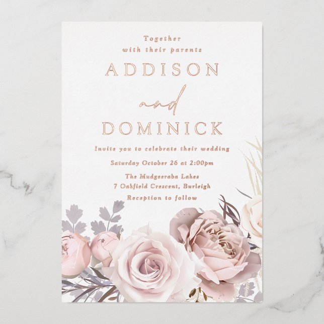 Rose Gold Foil Blush Flowers Wedding (Front)