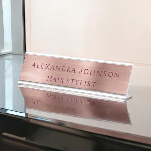 Rose Gold Foil   Blush Pink Burgundy Modern Desk Name Plate