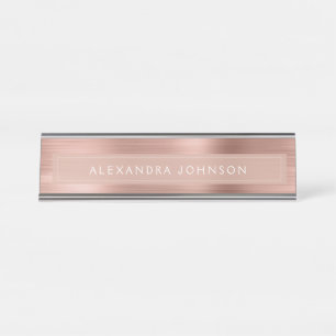 Rose Gold Foil   Blush Pink Foil Modern Desk Name Plate