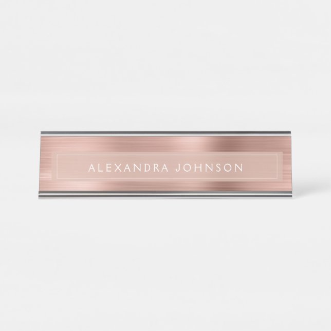 Rose Gold Foil | Blush Pink Foil Modern Desk Name Plate (Front)
