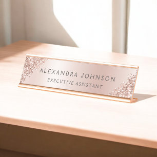 Rose Gold Foil   Blush Pink Foil Modern Desk Name Plate