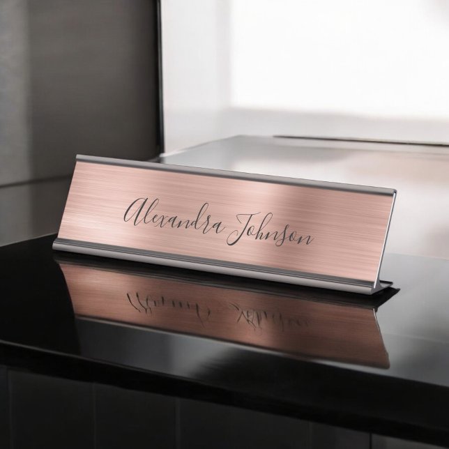 Rose Gold Foil | Blush Pink Foil Modern Desk Name Plate (Creator Uploaded)
