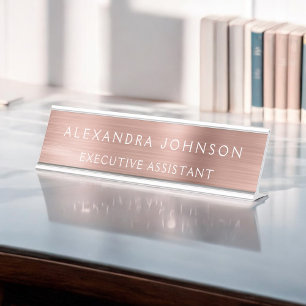 Rose Gold Foil   Blush Pink Foil Modern Desk Name Plate