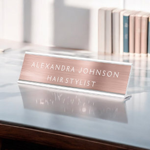 Rose Gold Foil   Blush Pink Foil Modern Desk Name Plate