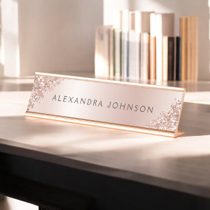 Rose Gold Foil   Blush Pink Foil Modern Desk Name Plate