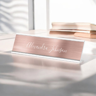 Rose Gold Foil   Blush Pink Foil Modern Desk Name Plate