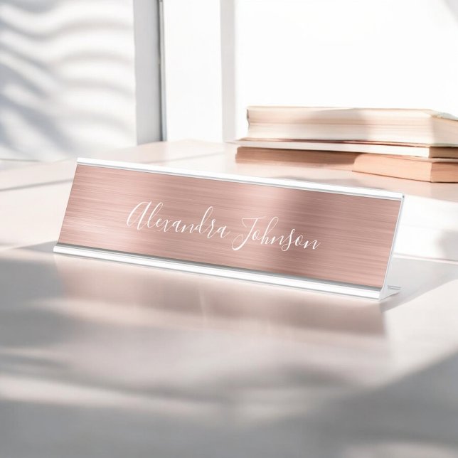 Rose Gold Foil | Blush Pink Foil Modern Desk Name Plate (Creator Uploaded)