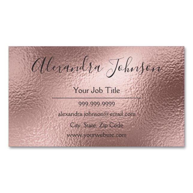 Rose Gold Foil | Blush Pink Foil Modern Magnetic Business Card (Front)