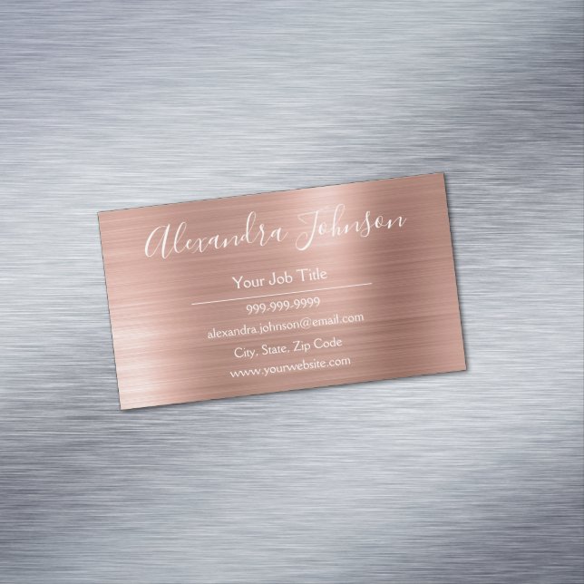 Rose Gold Foil | Blush Pink Foil Modern Magnetic Business Card (In Situ)