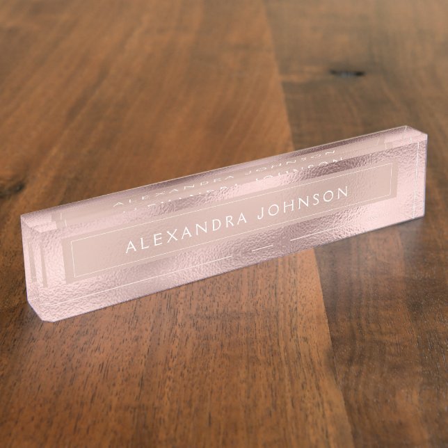 Rose Gold Foil | Blush Pink Foil Modern Nameplate (Side)