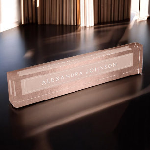 Rose Gold Foil   Blush Pink Foil Modern Nameplate
