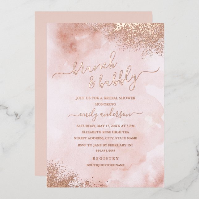 ROSE GOLD FOIL Blush Pink Peach Brunch And Bubbly  (Front/Back)