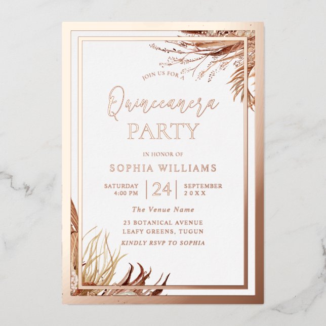 Rose Gold Foil Bohemian Boho Quinceanera Party (Front)