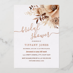 ROSE GOLD FOIL Boho Beige Floral Bridal Shower