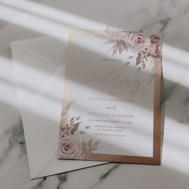 Rose Gold Foil Border Blush Dusty Rose Wedding (Creator Uploaded)