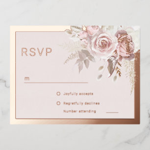 Rose Gold Foil Border Blush Floral Wedding RSVP Invitation Postcard