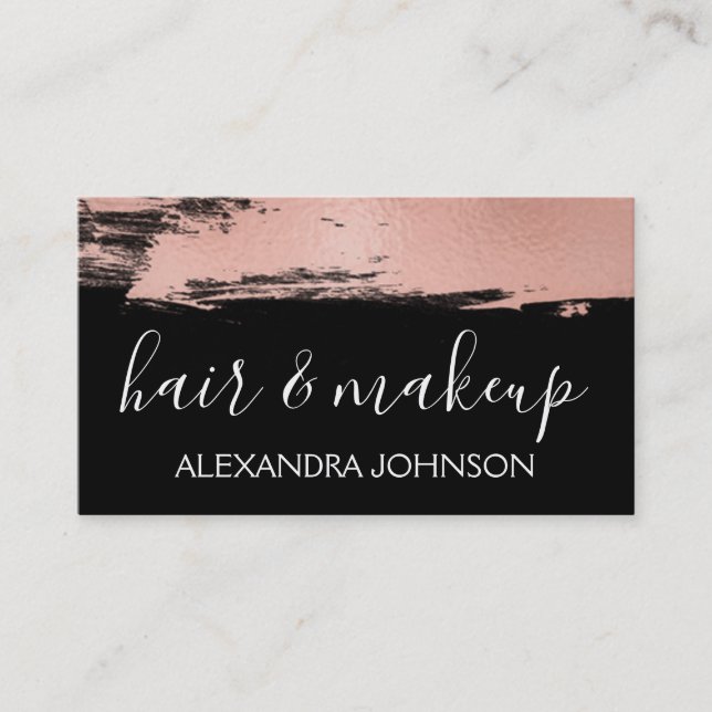 Rose Gold Foil Brush Stroke Hair and Makeup Business Card (Front)