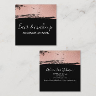 Rose Gold Foil Brush Stroke Hair and Makeup Square Business Card