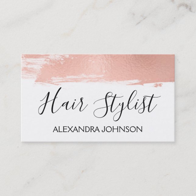 Rose Gold Foil Brush Stroke Hair Stylist Business Card (Front)