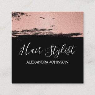Rose Gold Foil Brush Stroke Hair Stylist Square Business Card