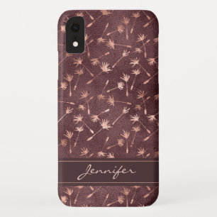 Rose Gold Foil - Burgundy Pattern - Add Your Name iPhone XR Case