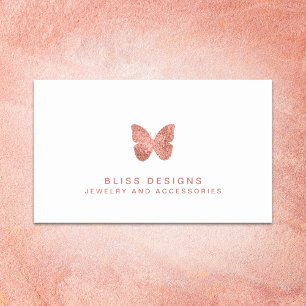 Rose Gold Foil Butterfly Logo Minimalist Elegant Business Card