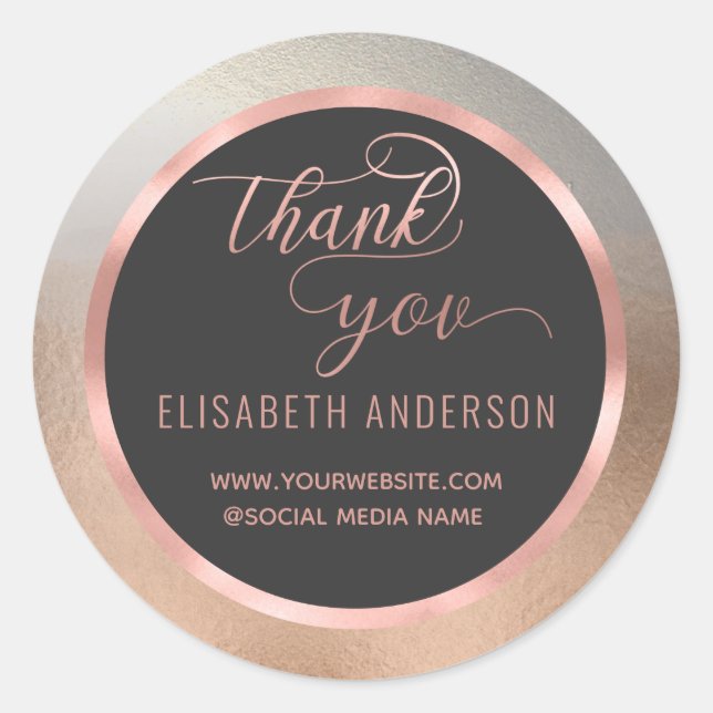 Rose gold foil calligraphy thank you classic round sticker (Front)