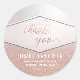 Rose gold foil calligraphy thank you classic round sticker