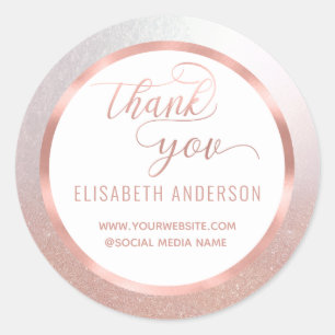 Rose gold foil calligraphy thank you classic round sticker