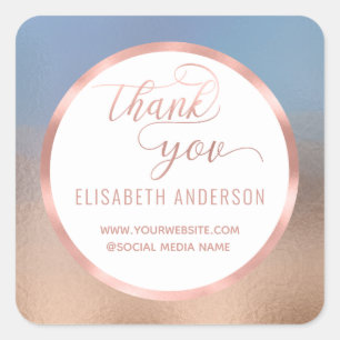 Rose gold foil calligraphy thank you square sticker