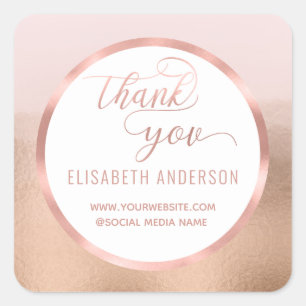Rose gold foil calligraphy thank you square sticker