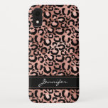 Rose Gold Foil Cheetah Pattern - Personalised Name iPhone XR Case<br><div class="desc">Monogrammed Fun and Modern Blush Pink - Rose Gold Foil and Black Cheetah or Leopard Animal Pattern or Print Smart Phone Case that you can add your name - monogram to. Please contact the designer if you would like additional matching items.</div>