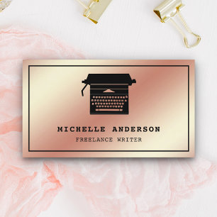 Rose Gold Foil Chic Typewriter Professional Writer Business Card
