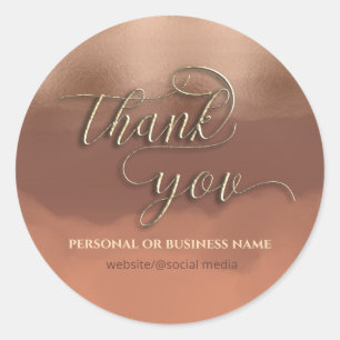 Rose gold foil cinnamon cantaloupe watercolor classic round sticker
